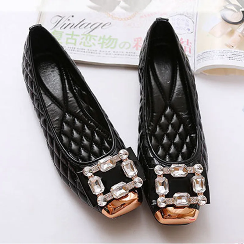 

Spring Summer Ballet Flats Women Shoes Elegant Office Ladies Shoes Brand Diamond Design Women Flats Black Gold Plus Size 42 N029