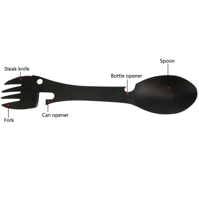 Hot Outdoor Multi-Purpose Camping Knife And Fork Spoon Picnic Gadget Tool Opener 5 In 1 Tableware 1Pcs |