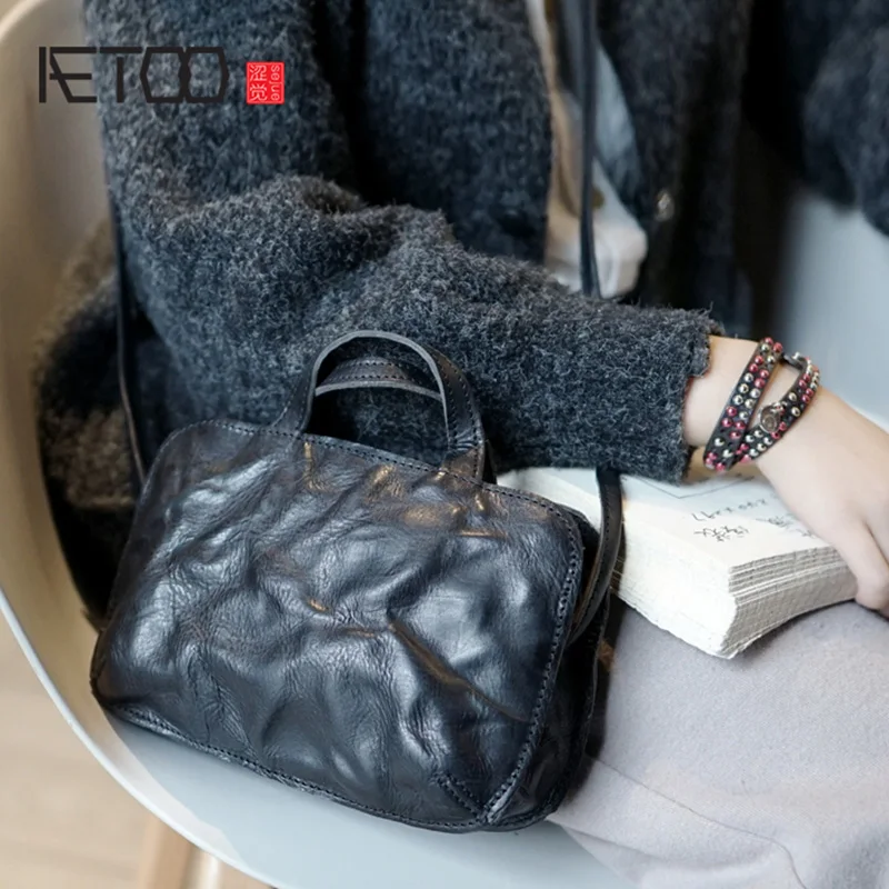 Сумка AETOO Женская в британском стиле ретро сумочка на плечо из воловьей кожи