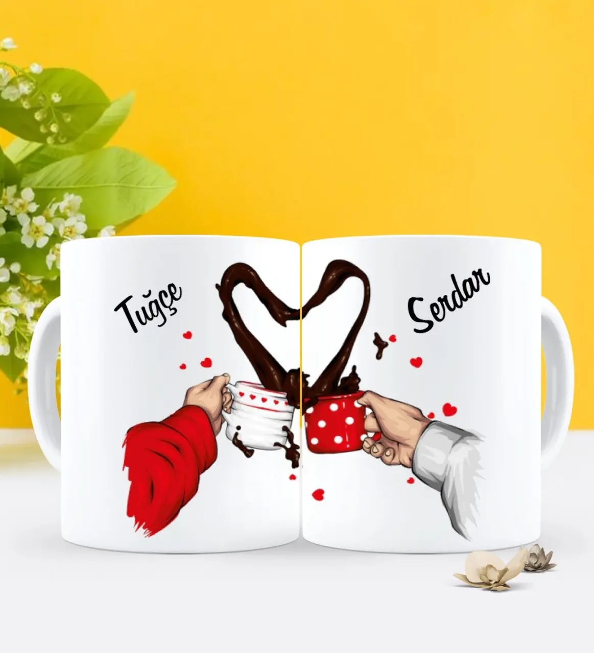 

Персонализированная двойная белая кружка влюбленный кофе Любовь дизайн