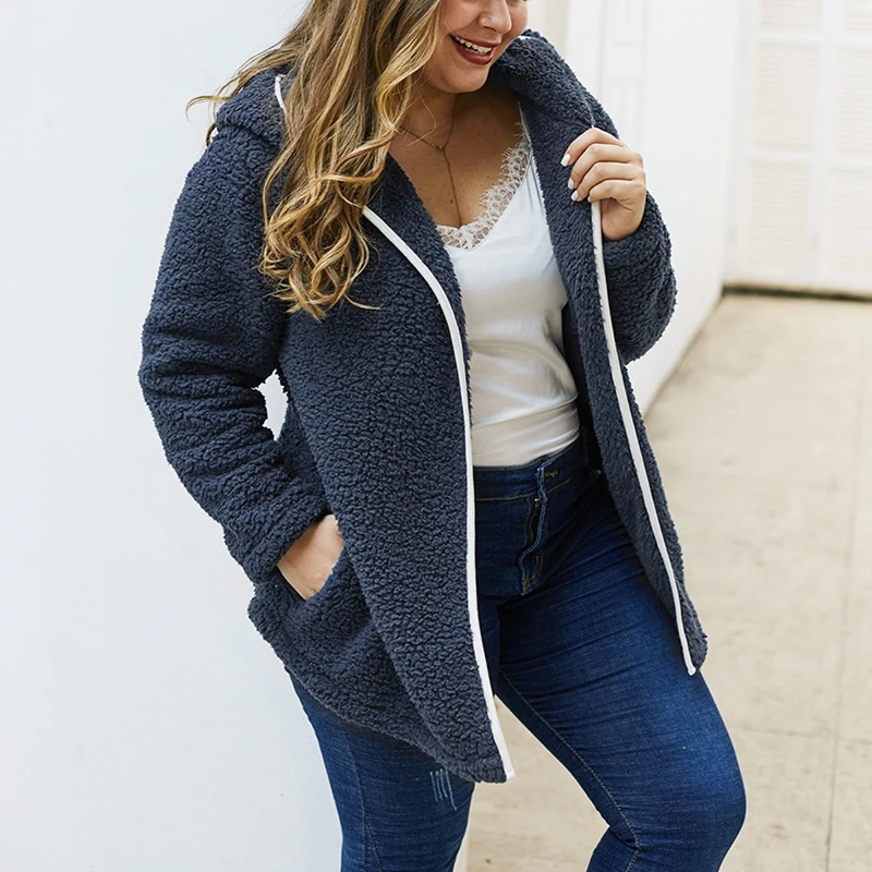 

bust 145CM fashion women casual pocket solid color hooded jacket Autumn and winter plus size hoodie