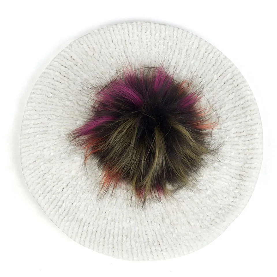Женские Модные береты с помпон из искуственного меха Pom Chenille мягкие зимние теплые шапки женские французские художники берет шапки для волос Повседневная шапка