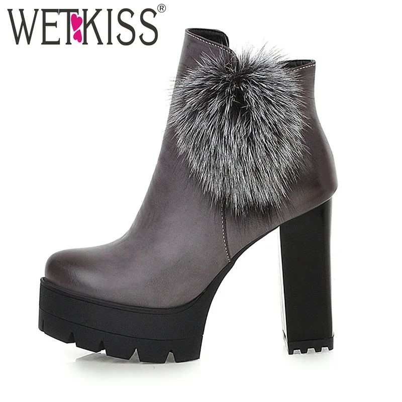 WETKISS/ботинки на Высоком толстом каблуке женские ботильоны платформе женская