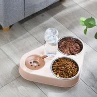 lechong 500ml triple pet automatic feeder stainless steel dog bowl double bowl drinking water with fountain pet tableware
