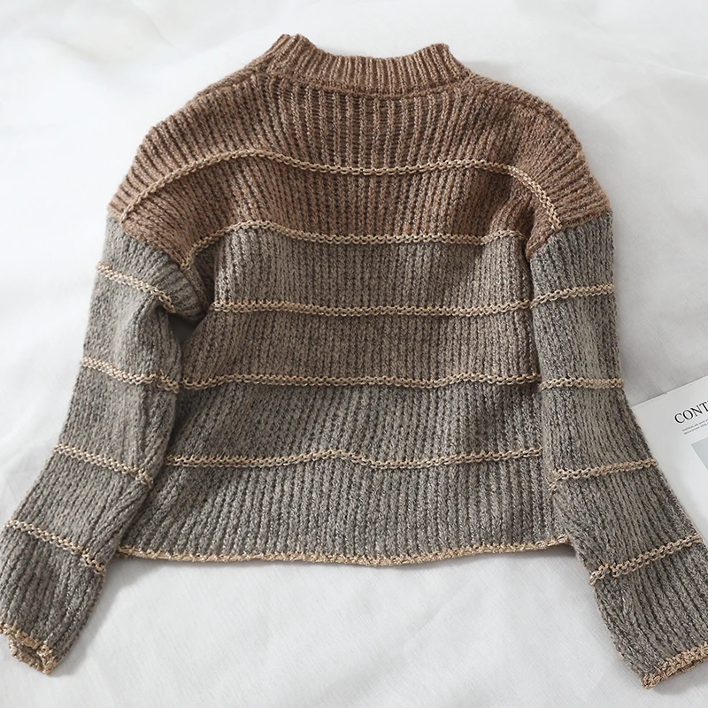 Женский комплект из двух предметов Свободный Полосатый свитер и сетчатая юбка