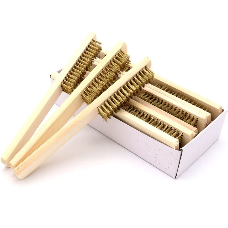 

1pc Wood Handle Copper Plating Brush for Industrial Devices Surface/Inner Polishing Grinding Cleaning 6x16 Row Wire Brush