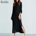 Платье ZANZEA женское длинное в богемном стиле, пикантный пляжный вечерний халат с V-образным вырезом и разрезом, в ретро стиле, лето 2021