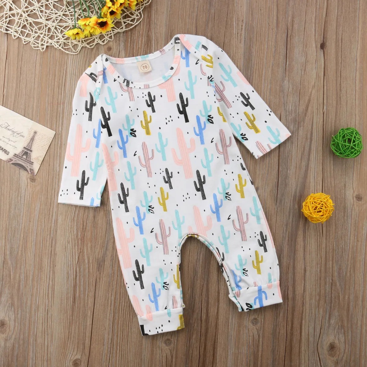 Осенний Детский комбинезон для новорожденных с принтом кактуса маленьких