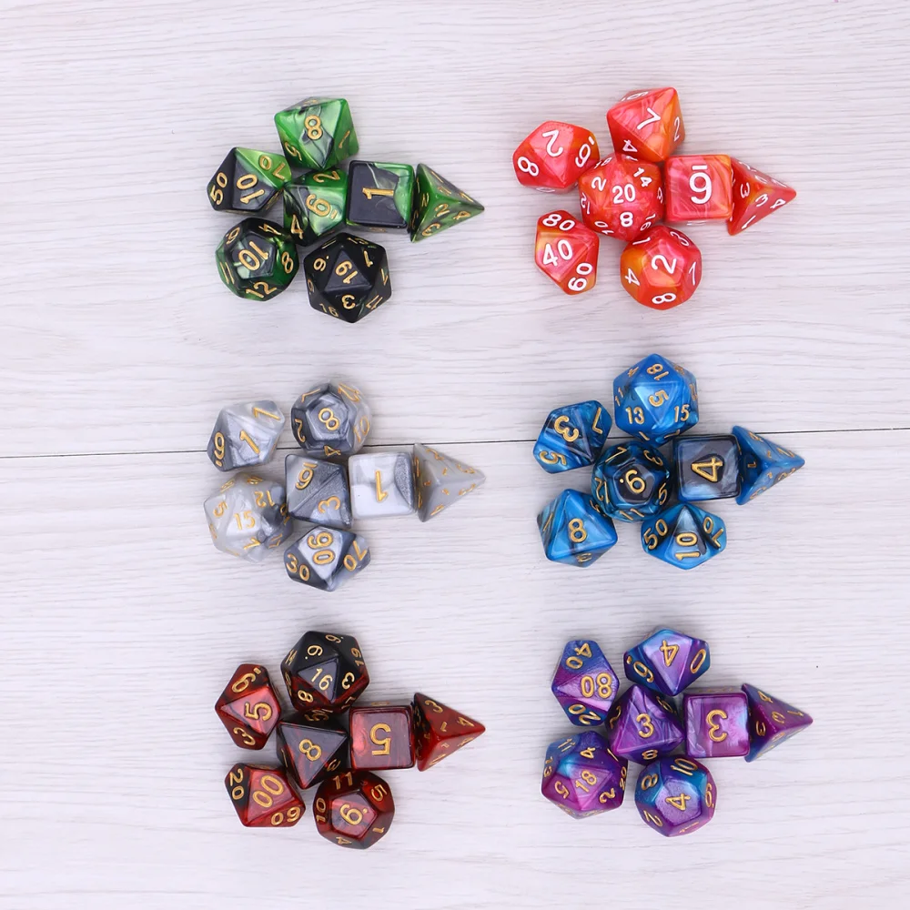 

42 Pieces(6 x 7 Sets) Double-Colors Polyhedral Dice Acrylic Number Game Dice Set for Dungeons and Dragons Party Math Role Table