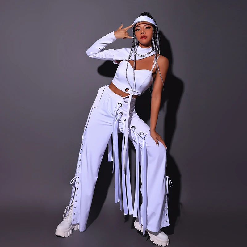 Женский концертный костюм в стиле хип-хоп белые костюмы для вечеринок