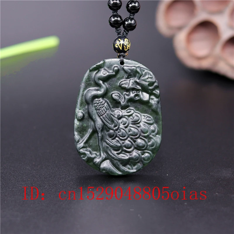 Натуральный черный зеленый китайский нефритовый павлин кулон бусы ожерелье Шарм