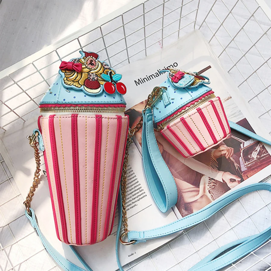 Модная забавная полосатая сумка на плечо с мороженым Женская милая вышитая