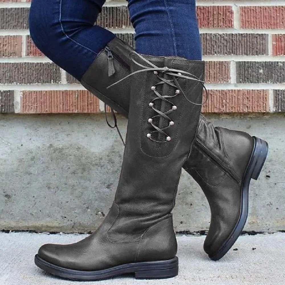 

DORATASIA Big Size 34-43 New Ladies INS Hot Chunky Heels Mid Calf Boots Fashion Daily Boots Women Zip Cross Tied Shoes Woman