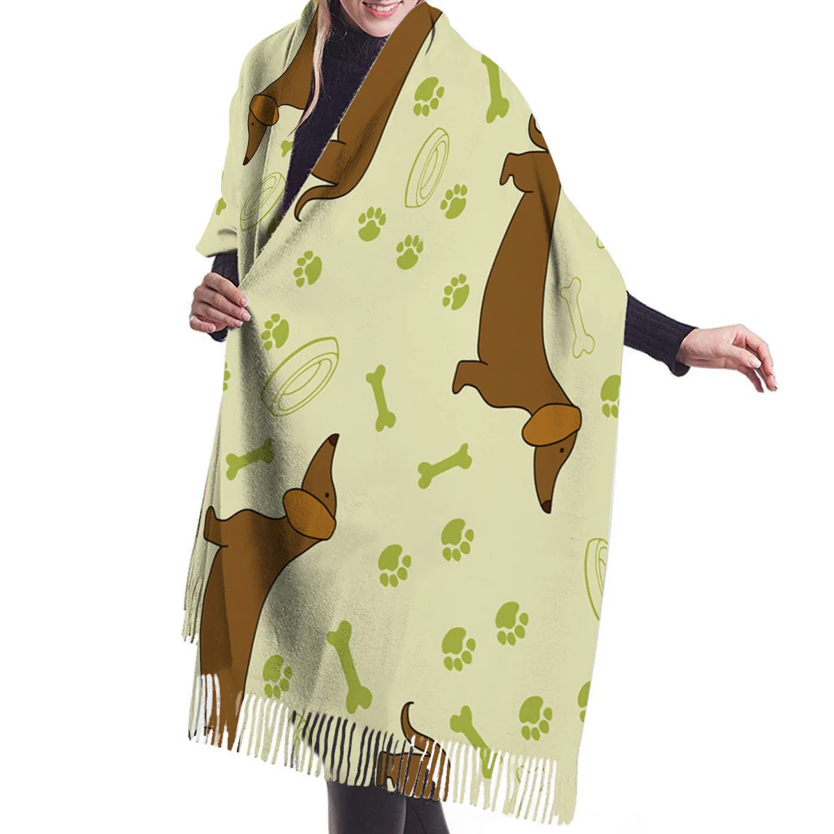 Cartoon Dog Pattern Blanket Shawl For Women Cashmere Designer Scarves Mexican Fashion Evening Wedding Ladies Travel Poncho |