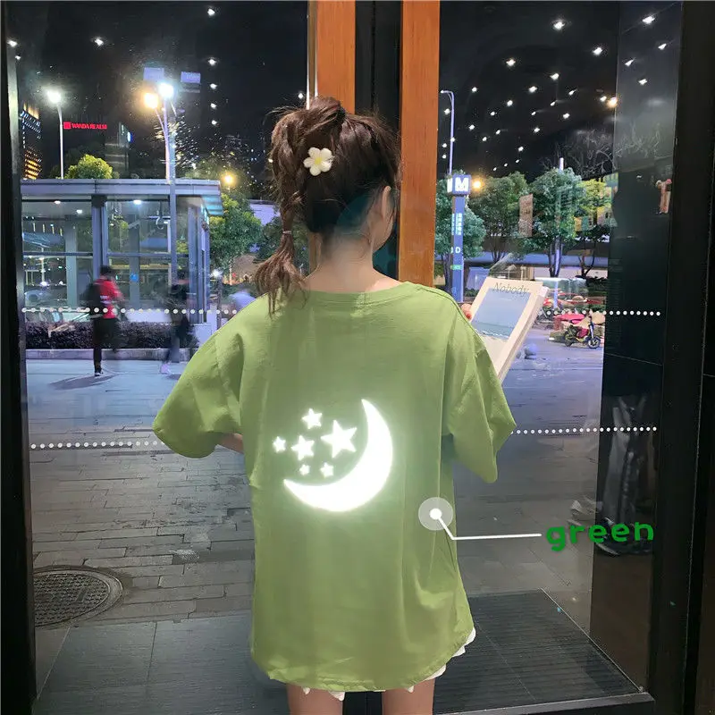08 Новинка, женская футболка, светоотражающая, с принтом Луны, harajuku, рубашка большого размера, с коротким рукавом, рубашки, уличная одежда - Цвет: 08