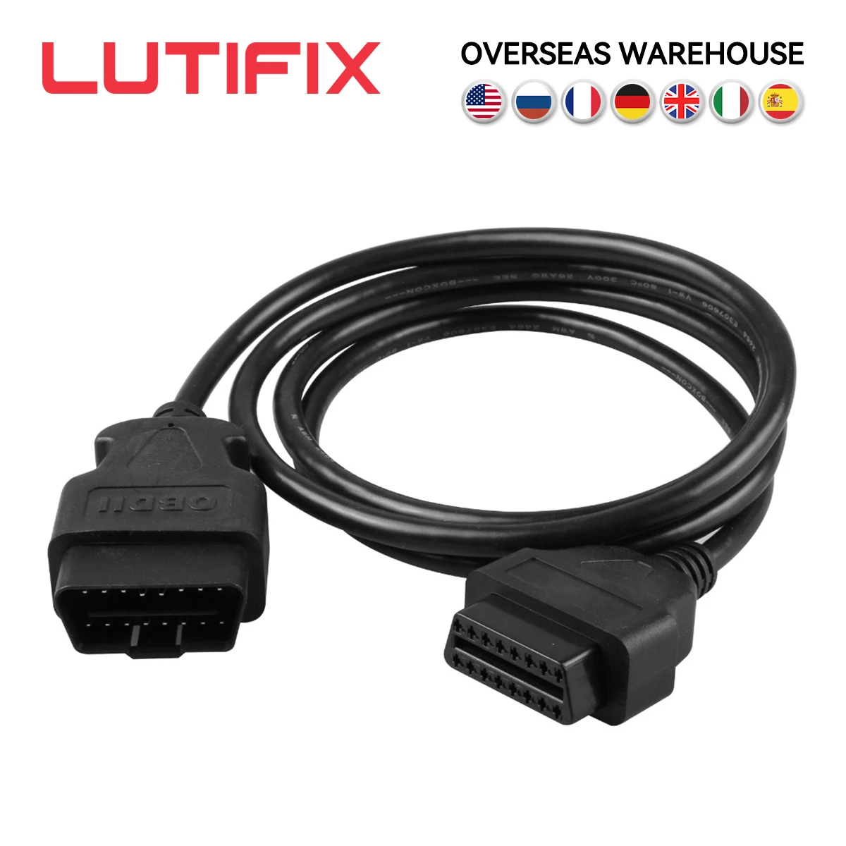 LUTIFIX 16Pin OBD2  Extension Cable 1.5m ELM327 ODB2 16 Pin ELM327 OBD II Extensions Cables Connector Interface