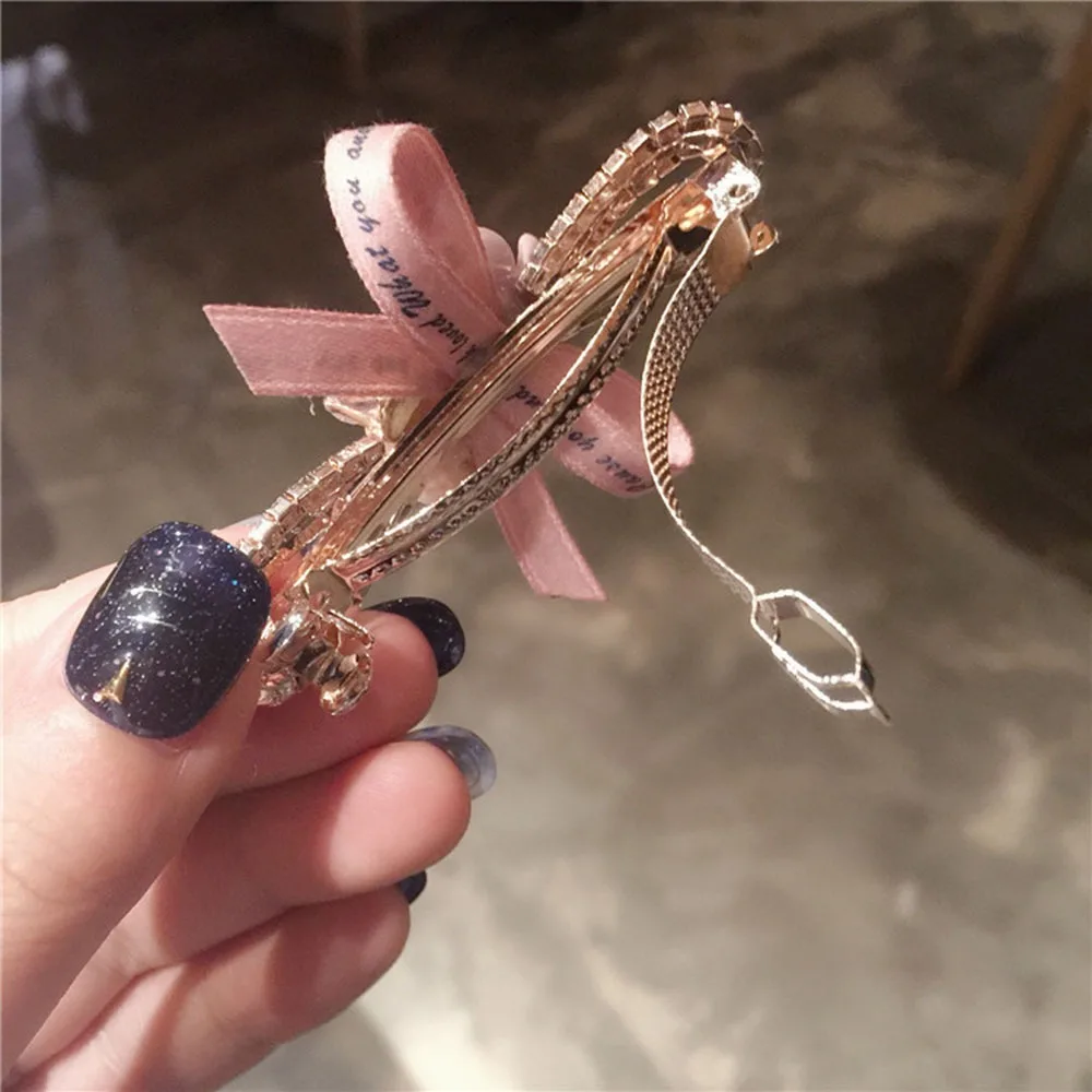 Корейский Модный цветочный зажим для волос со стразами и бантом блестящие стразы