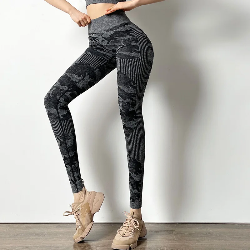 

WOMENGAGA Girl Camouflage Peach Hip Fitness Pants Women's High Waist Hip Lifting Tights Fast Dry Running Pink Leggings 17GC