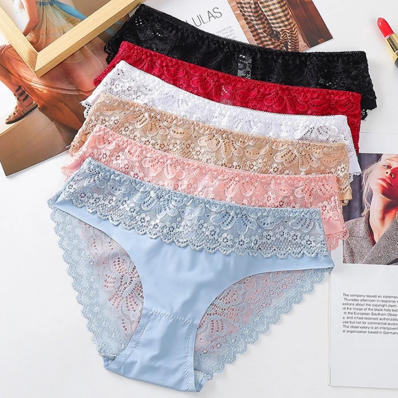 

1-3Pcs Underwear Seamless Silk Sports Briefs Low Waist Underpants Sexy Hollow Out Women's Lace Panties Sets Lady Lingerie