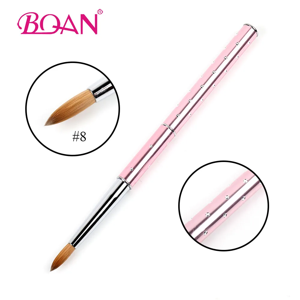 BQAN, 10 шт./партия, 8#, акриловые кисти для ногтей, Чистый колонок, Соболь, для ногтей, для рисования, для рисования, ручка, инструмент, металлическая ручка с бриллиантом