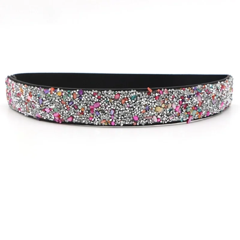 

2021 New Fashion Brand Elastic Corset Bride Belts for Women Glass Color Crystal Rhinestone Ladies Wide Inlaid Belt Waist Girdle