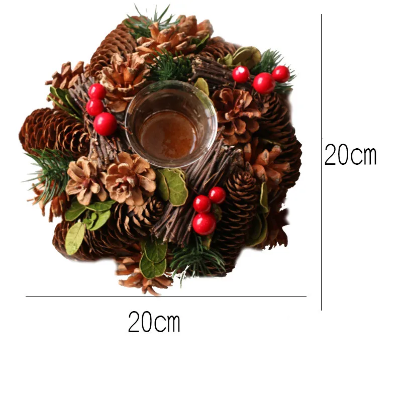 Рождественские подсвечники ручной работы красные ягоды сосновые шишки