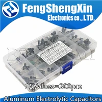 15values 200pcslot 0 1uf 220uf aluminum electrolytic capacitors 16 50v electrolytic capacitor assorted kit box