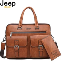 JEEP BULUO Men Briefcase Bag For 133 inch Laptop Business Bags 2Pcs Set Handbags High Quality Leather Office Shoulder Bags Tote