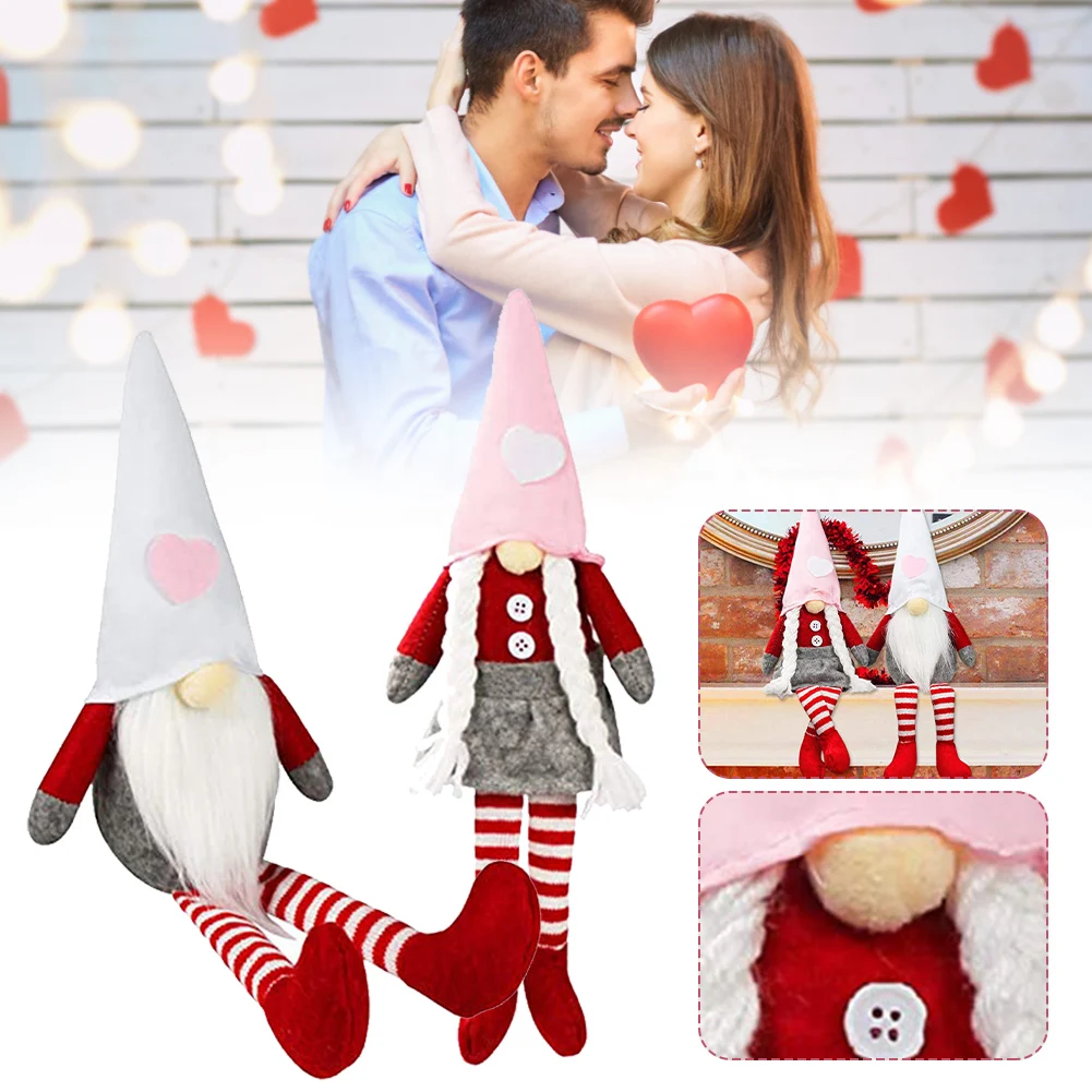 

2pcs Valentines Day Plush Faceless Doll Knitted Love Heart Print Small Ornament Gnome Old Man Doll Home Decoration Gift For Love
