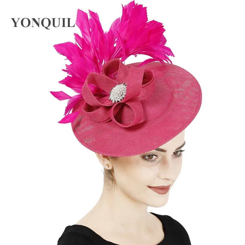 Hot Pink Fashion Wedding Hair Fascinator Hat Bride Elegant Nice Headwear Bridal Show Race Headpiece With Feather Fancy Millinery | Свадьбы и