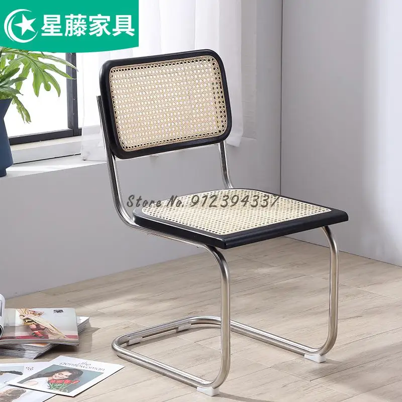 Rattan Dining Chair Single Medieval Armchair Computer Home Office Stainless Steel Backrest ins | Мебель