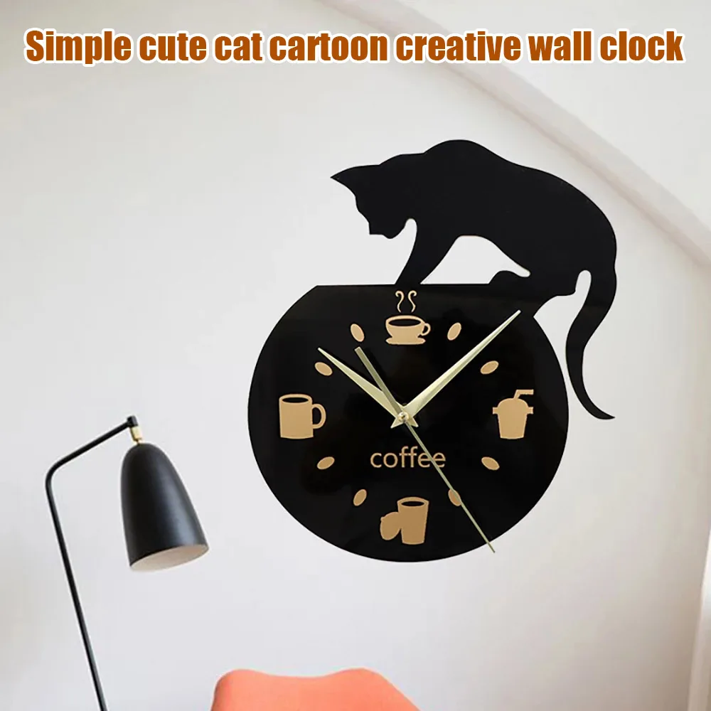 

Wall Clock 3D Fridge Cats Clock Home Mirror DIY Decoration Living Room Cup Coffee Pattern Refrigerator Decoration Table Clocks