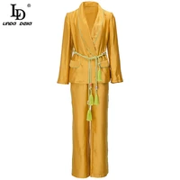 ld linda della fashion women autumn winter designer 2 two piece set long sleeve blazer and pants office lady suits