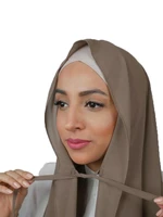 trendy women plain bubble chiffon with rope convenient hijab wrap solid color muslim hijabs scarf headscarf 20 color