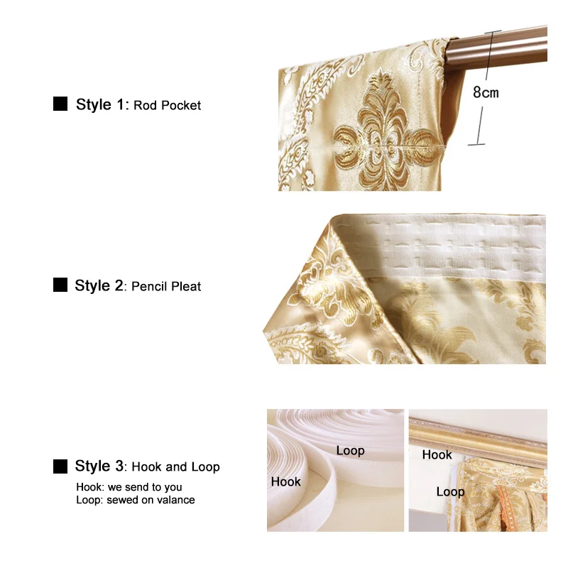 

European valance Royal pelmet Luxury Jacquard window blackout canopy curtains for Living room bedroom