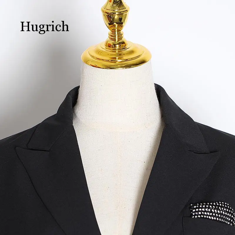 Summer Solid Blazer for Women Long Sleeve Diamond Patchwork Long Elegant Coat Female Fashion Clothing 2021 New