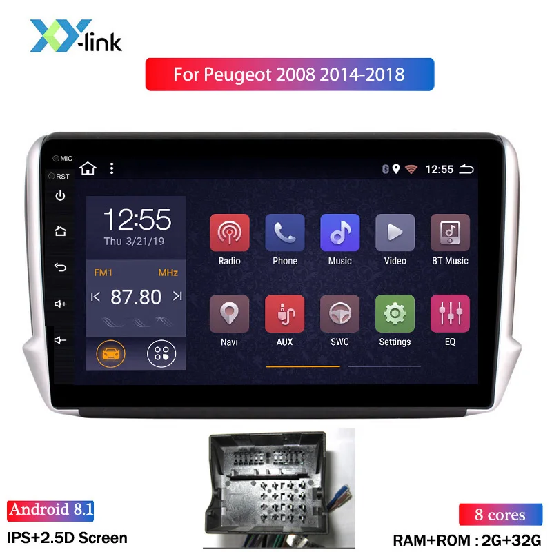 208cable 8core Ips 2.5D 10,1 дюймов Android 8,1 Автомобильный gps Мультимедиа для peugeot 2008 208 серии- навигационный плеер - Цвет: 208cable 8core