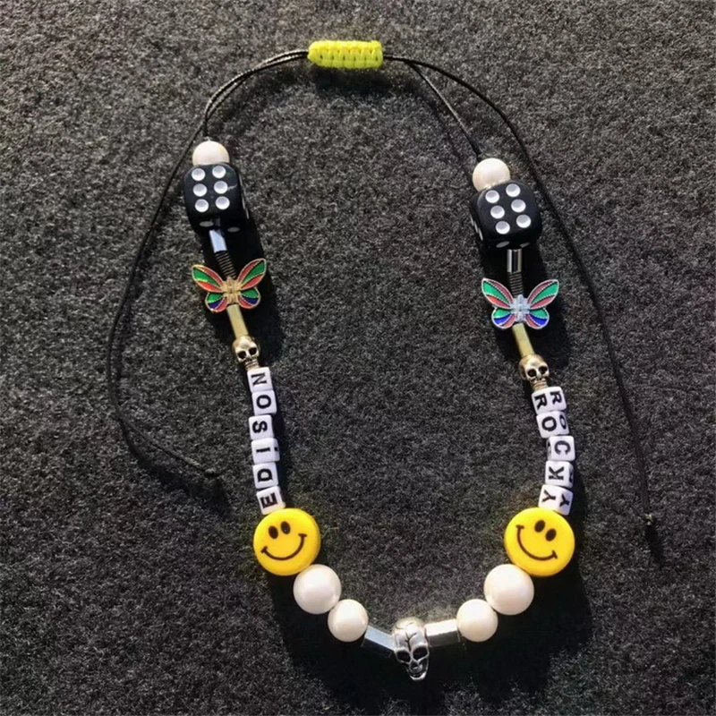 

Luokey Hiphop Punk Pearl Smile Skull Beaded Necklaces For Women And Men Fashion Street Style Choker Necklace Charm Jewelry Gifts