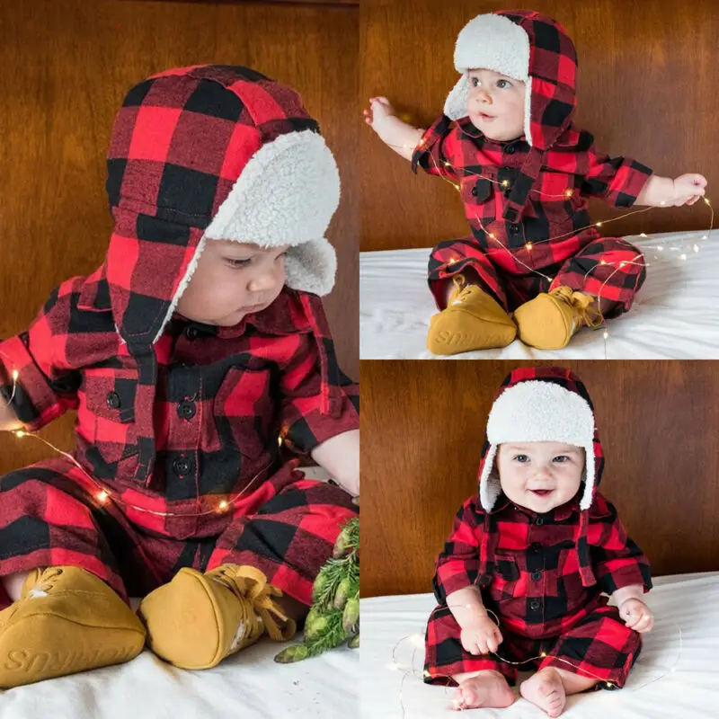 0-3Y Новый осенний комбинезон для маленьких мальчиков и девочек в клетку с