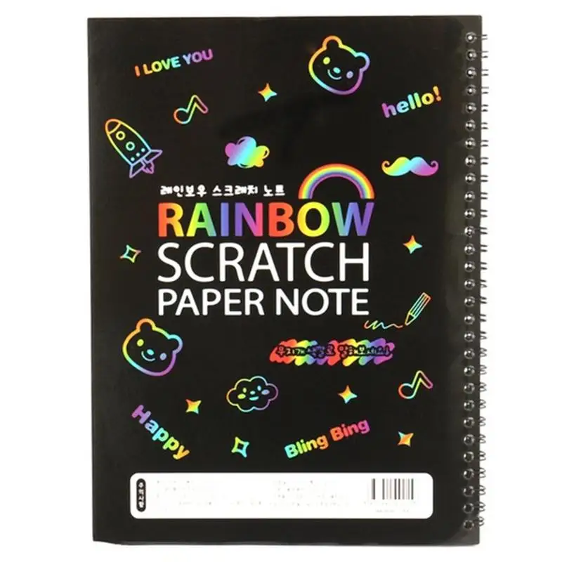 

19x26cm Large Color Rainbow Scratch Art Paper Note Book Fully Black Diy Drawing Toys Coloring Painting Kids Doodle Gift