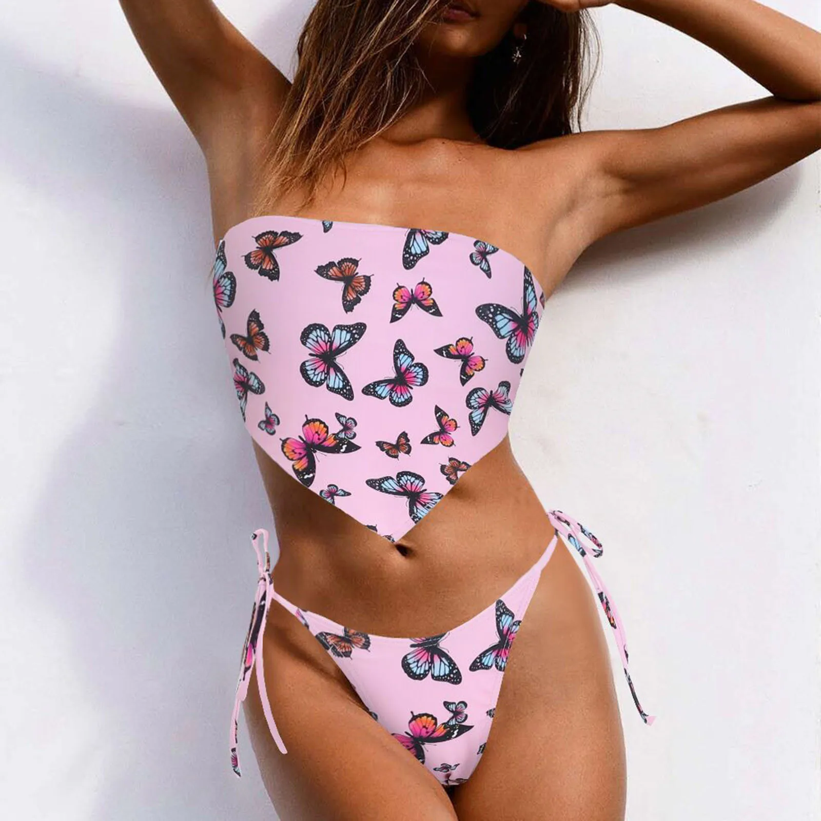 Женский купальник бикини с оборками со средней талией женский комплект из двух