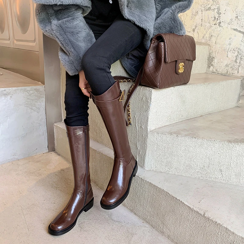 

Street Modern Botas Seasons Women's New Rain Waterproof Knee High Footwear Patent Leather Flat Lady Sandalias Mujer