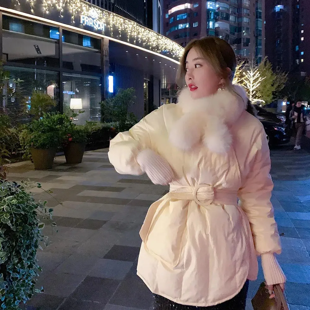 

Winter New Korean Style Waist Down Jacket Women Mid-length 2021 New Female Warm Thick Coat Elegant Chic Jacket Casual Outerwear