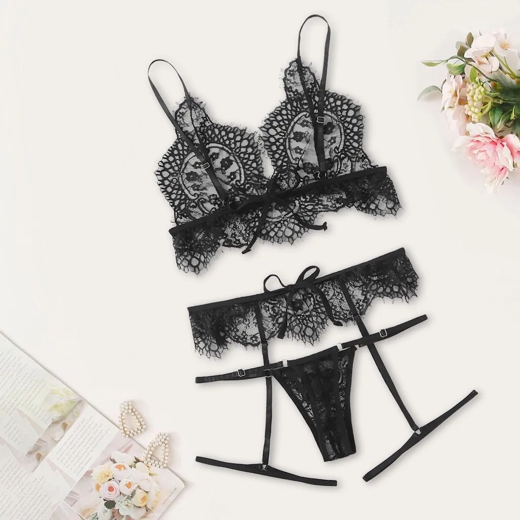 Women Sexy Lingerie Lace g-String Porn Underwear Sleepwear Sex Bra Garter Thong 3pcs Suit Erotic Costumes Babydoll Lenceria L2 |