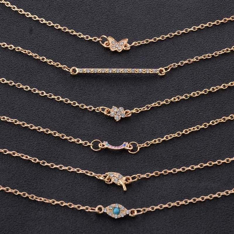 Набор изысканных браслетов 6 шт./компл. бабочки глаза дьявола цветы листья Стразы