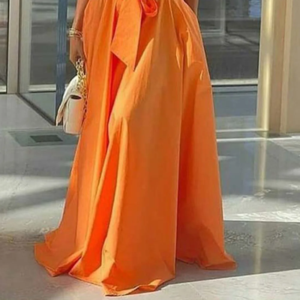 

2021 Summer Women's New Sling Dress High Waist Solid Color Temperament Commute Oversize African Ruffle Sexy One Word Collar
