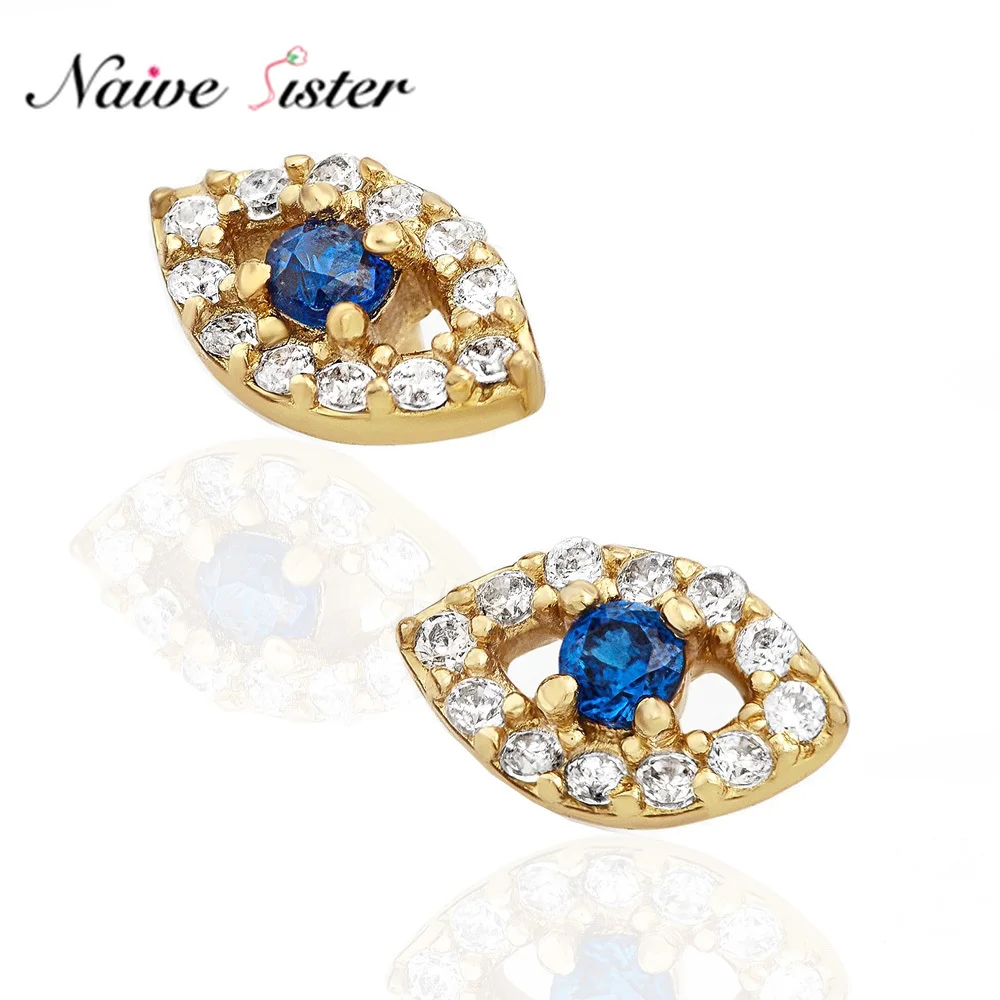 

Серьги-гвоздики Позолоченные от сглаза с синим кристаллом CZ, свадебные серьги-гвоздики для Пирсинга Ушей для женщин, хороший подарок для де...