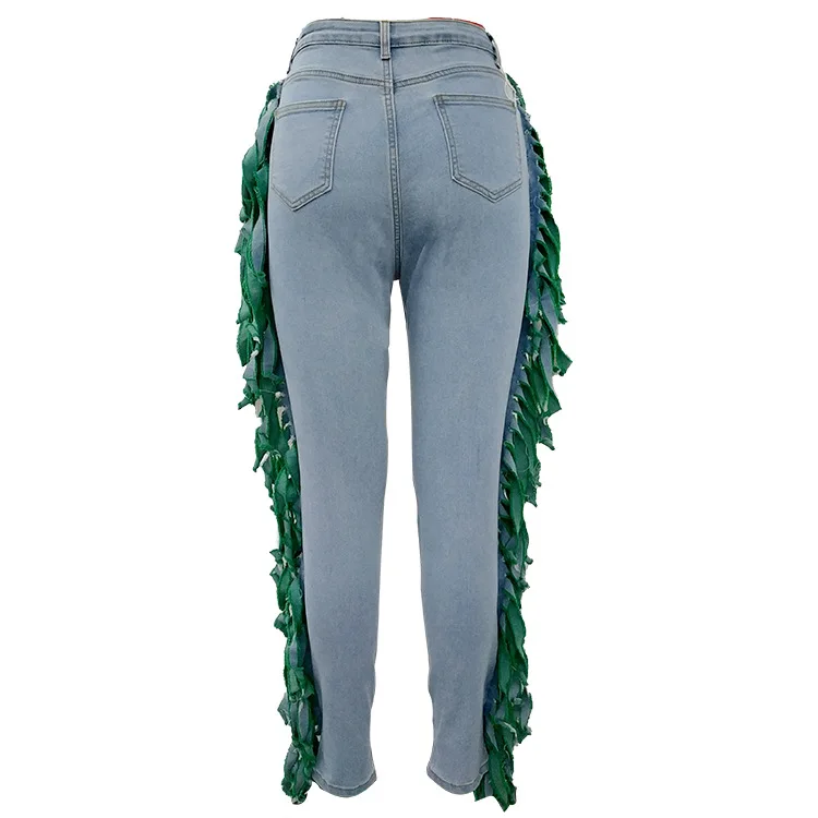 

Weigou Women's Ripped Jeans Tassels Holes Denim Jeans Skinny Elastic High Waist Slim Pencil Pants Plus Size Trousers