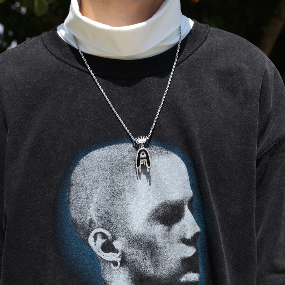

Black Enamel Pendant Crown Bail Drip Initials Bubble Letters Chain Pendant Necklaces For Men Women Cubic Zircon Hip Hop Jewelry