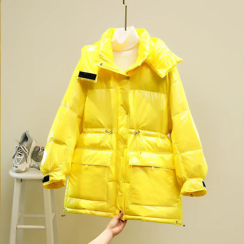 

2020 New Korean Style Baseball Down Jacket Coat Loose Winter Long Outwear 90% White Duck Down Coat Over Size